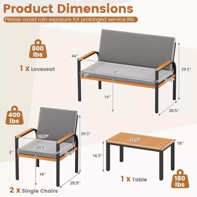 Costway Ensemble de Meubles de Patio 8 Pièces avec Table Basse, Causeuse et 4 Chaises Simples pour Porche Noir/Gris