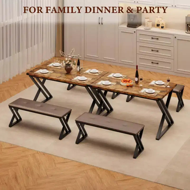 Table à manger avec 2 bancs, Ensemble de table de cuisine pour 4 personnes, Coin repas moderne avec banc rembourré, Ensemble table de salle à manger, Table de 110 cm de long