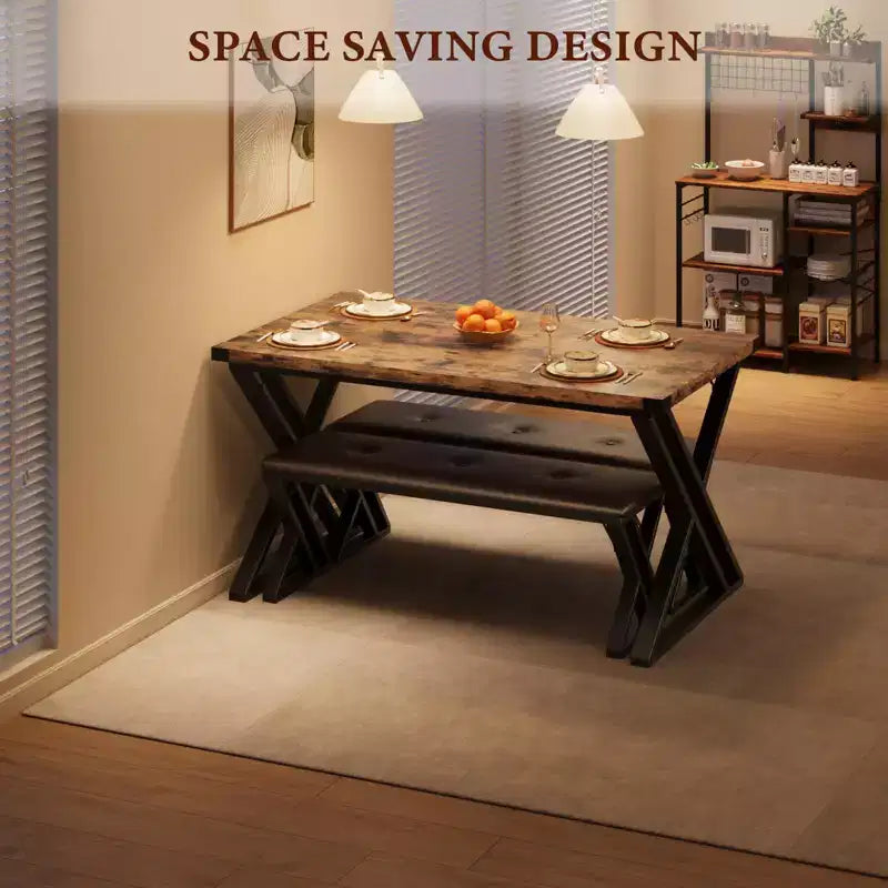 Table à manger avec 2 bancs, Ensemble de table de cuisine pour 4 personnes, Coin repas moderne avec banc rembourré, Ensemble table de salle à manger, Table de 110 cm de long