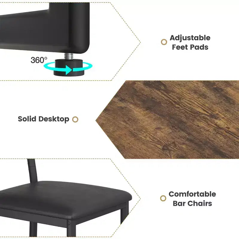 Ensemble de table de bar 3 pièces pour 2 personnes, table de cuisine hauteur comptoir avec 2 tabourets, étagères de rangement et porte-bouteilles, ensemble table et chaises de bar pour cuisine