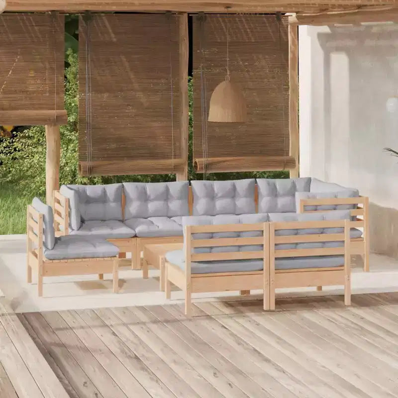 vidaXL Salon de jardin gris, Pin massif naturel, 100 % polyester