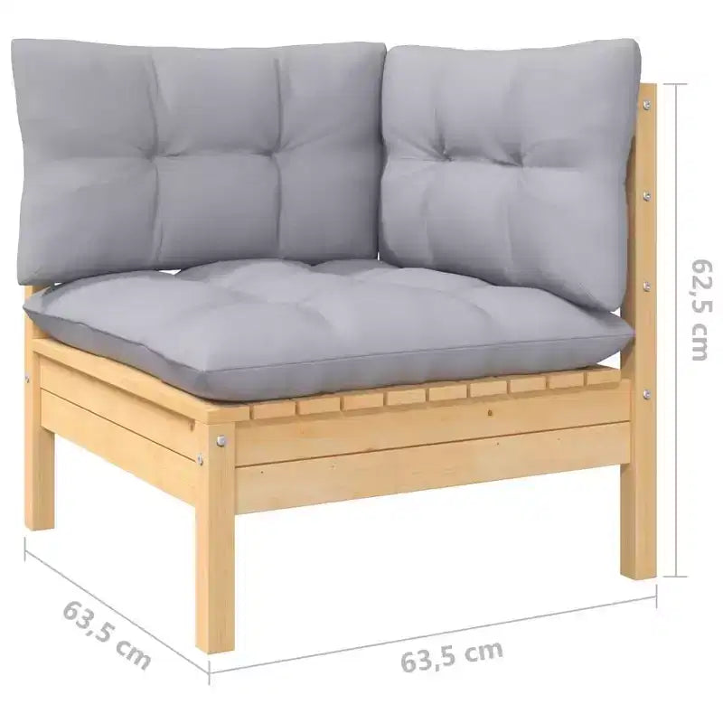 vidaXL Salon de jardin gris, Pin massif naturel, 100 % polyester