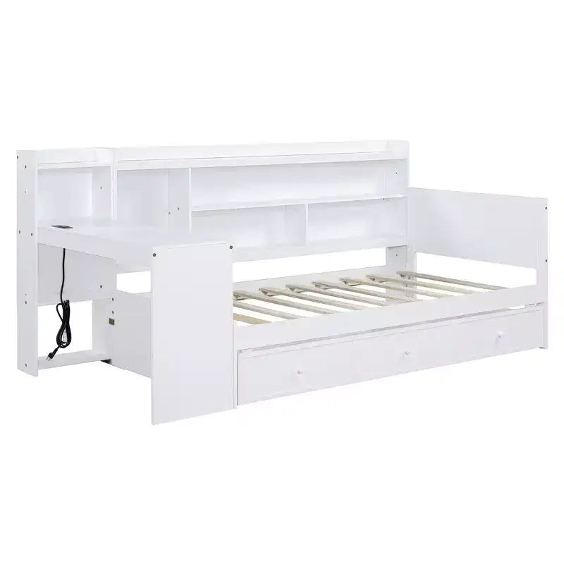 Lit de repos double/grand avec 3 tiroirs, ports USB et bureau
