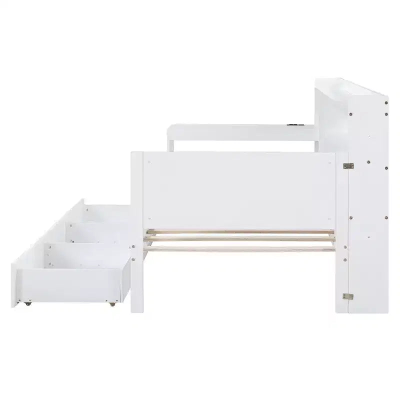 Lit de repos double/grand avec 3 tiroirs, ports USB et bureau