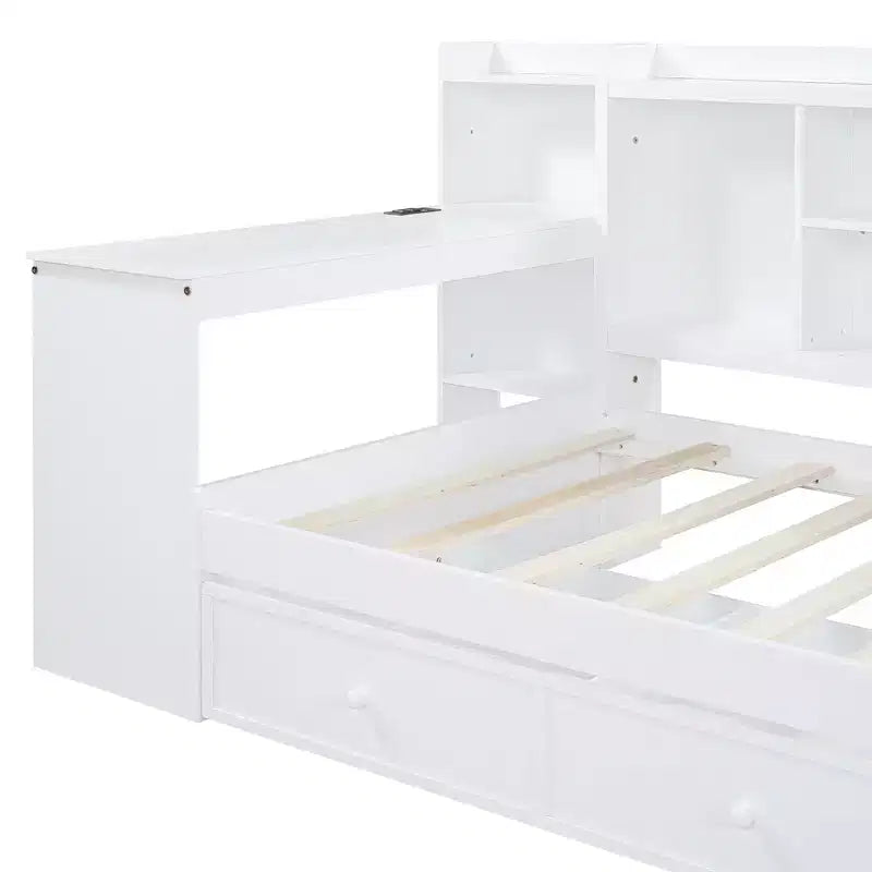 Lit de repos double/grand avec 3 tiroirs, ports USB et bureau