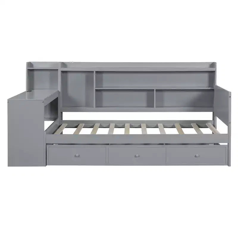 Lit de repos double/grand avec 3 tiroirs, ports USB et bureau
