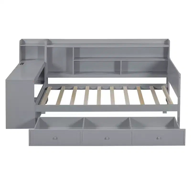 Lit de repos double/grand avec 3 tiroirs, ports USB et bureau