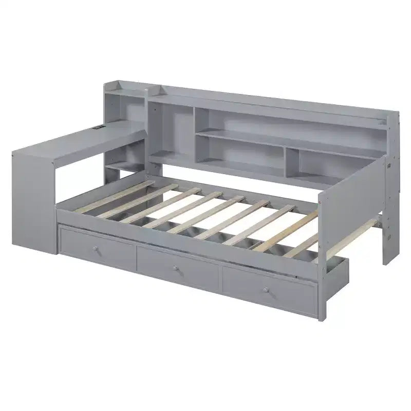 Lit de repos double/grand avec 3 tiroirs, ports USB et bureau