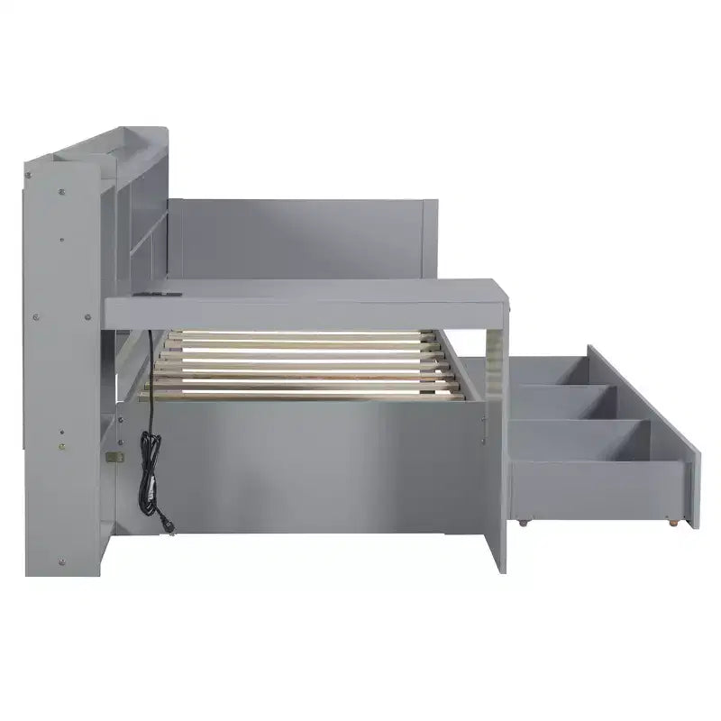 Lit de repos double/grand avec 3 tiroirs, ports USB et bureau