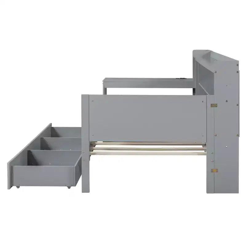 Lit de repos double/grand avec 3 tiroirs, ports USB et bureau