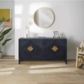 Royal Hampton 55 Inch Sideboard Buffet Console with 2 Door Cabinet, Brass Coated Diamond Cut Handles