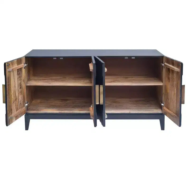 Buffet console de 55 pouces avec armoire à porte, poignées en laiton taillées en forme de diamant