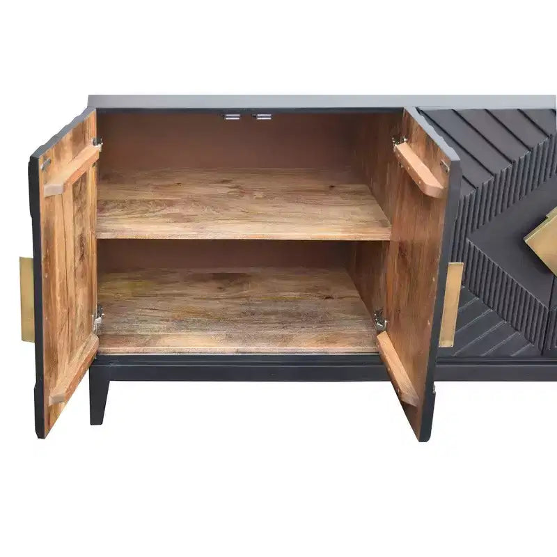 Buffet console de 55 pouces avec armoire à porte, poignées en laiton taillées en forme de diamant