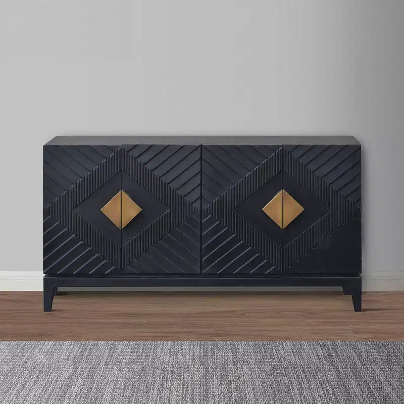 Buffet console de 55 pouces avec armoire à porte, poignées en laiton taillées en forme de diamant
