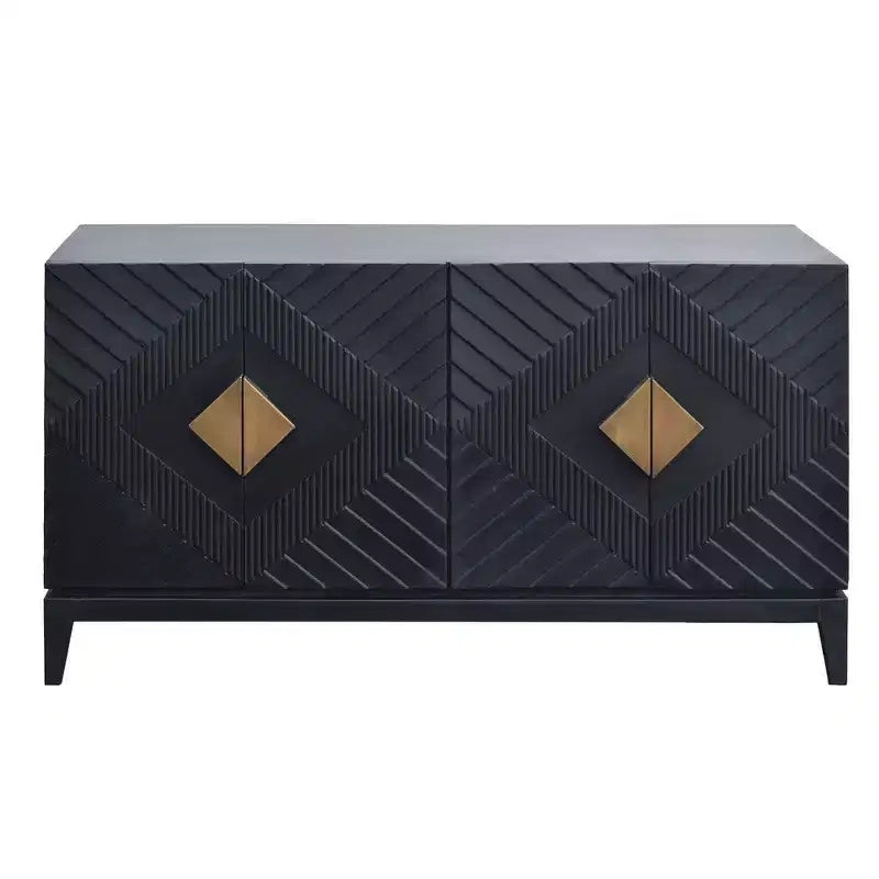 Buffet console de 55 pouces avec armoire à porte, poignées en laiton taillées en forme de diamant