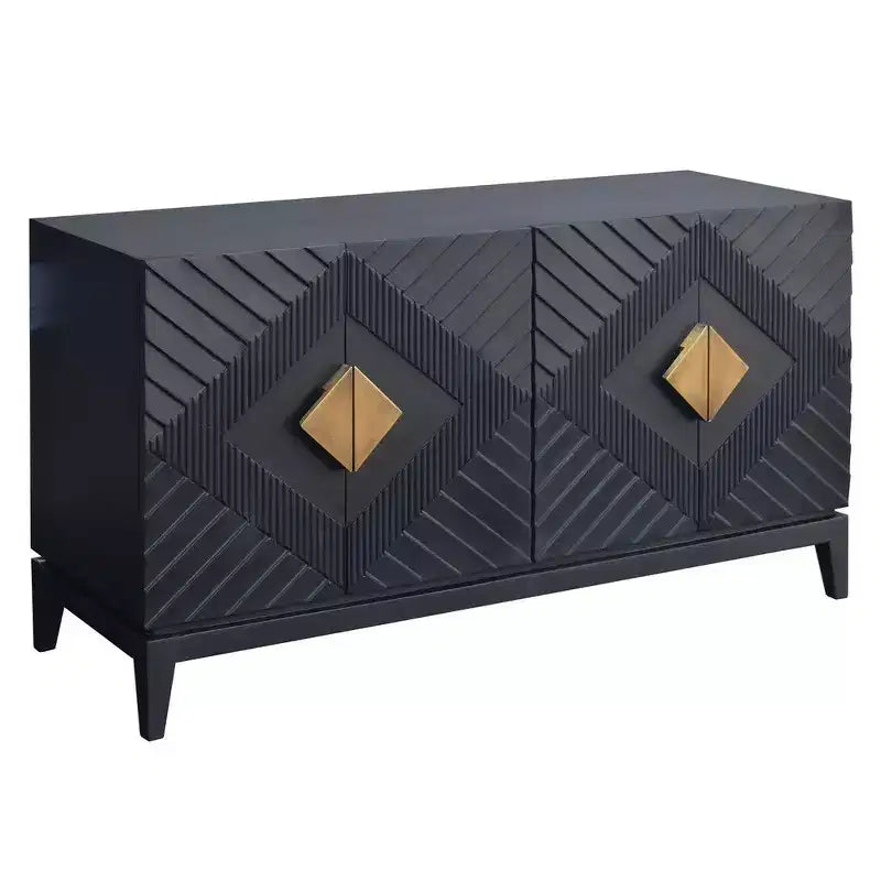 Buffet console de 55 pouces avec armoire à porte, poignées en laiton taillées en forme de diamant