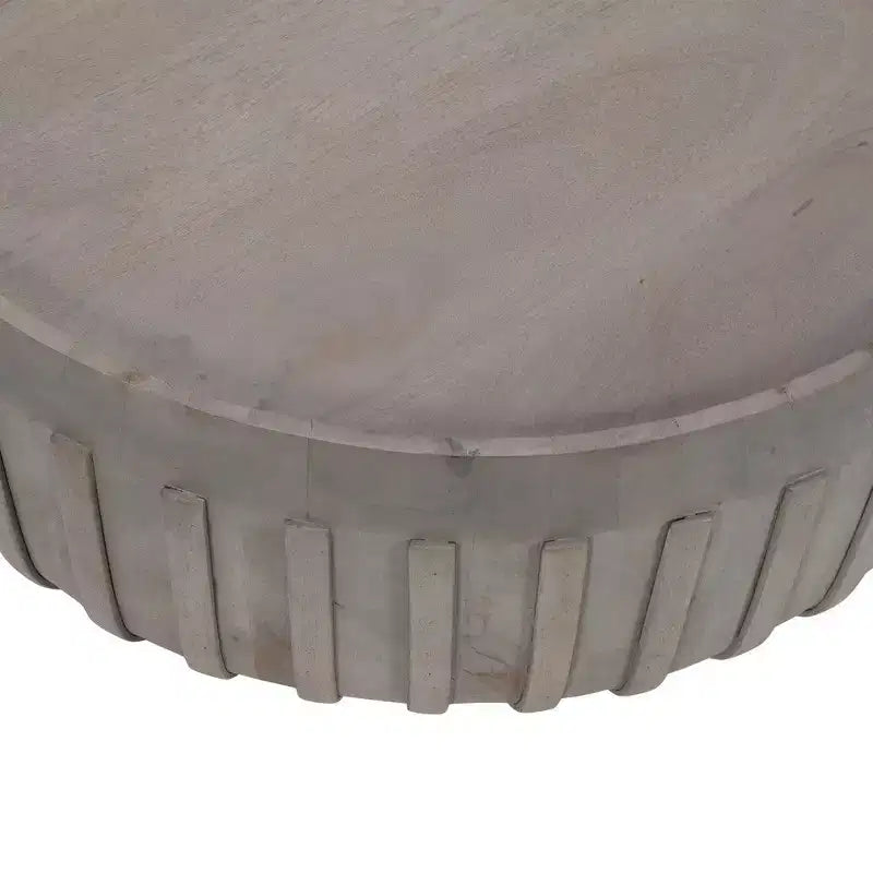 Table basse de 36 pouces, forme de tambour fabriquée à la main avec bords nervurés, en bois de manguier