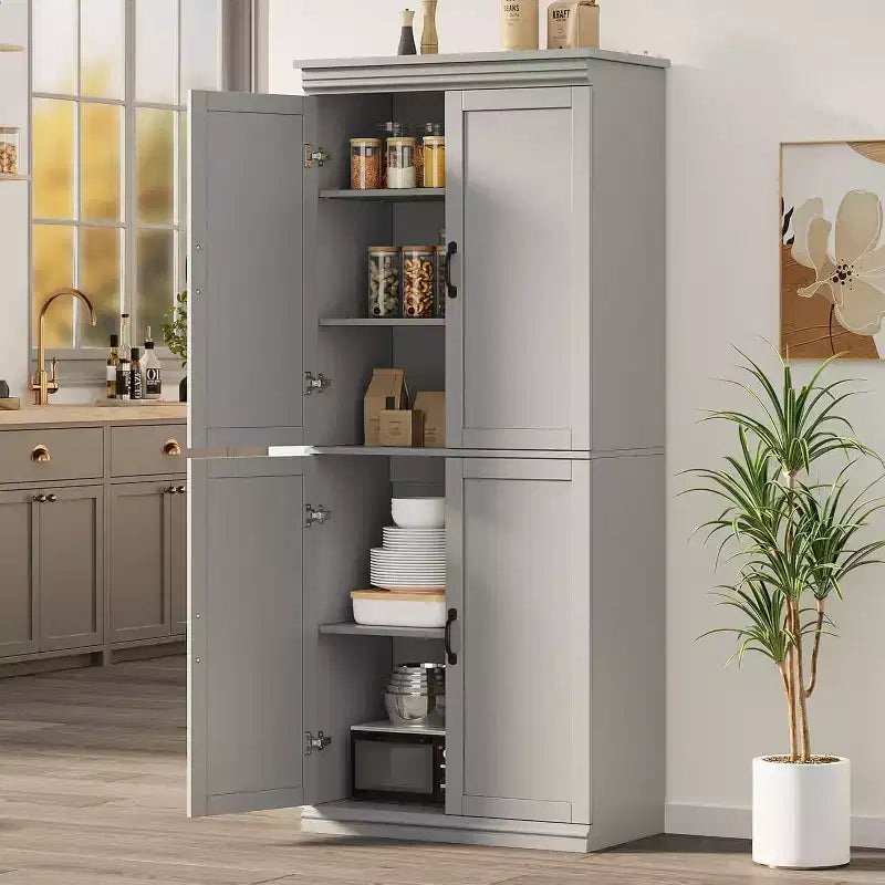 Meuble haut de rangement de cuisine avec portes et étagères réglables, meuble autoportant, adapté aux salles de bains, salles à manger et salons.