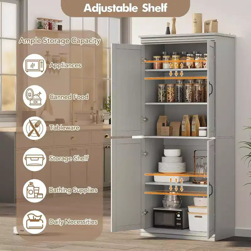 Meuble haut de rangement de cuisine avec portes et étagères réglables, meuble autoportant, adapté aux salles de bains, salles à manger et salons.