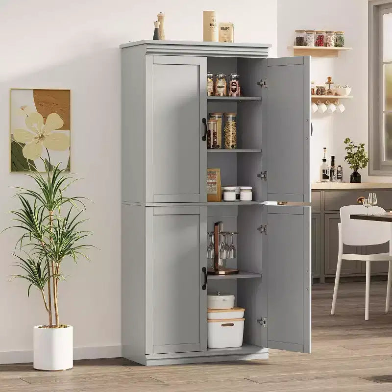 Meuble haut de rangement de cuisine avec portes et étagères réglables, meuble autoportant, adapté aux salles de bains, salles à manger et salons.