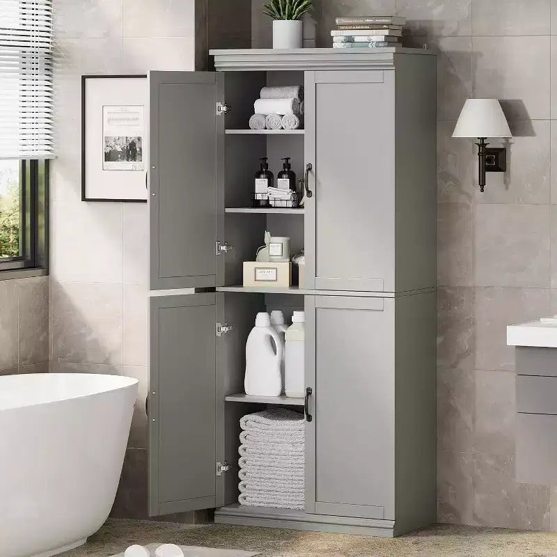 Meuble haut de rangement de cuisine avec portes et étagères réglables, meuble autoportant, adapté aux salles de bains, salles à manger et salons.