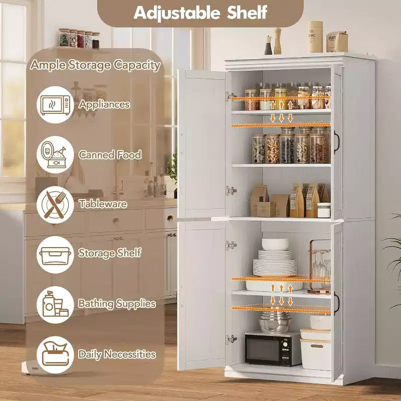 Meuble haut de rangement de cuisine avec portes et étagères réglables, meuble autoportant, adapté aux salles de bains, salles à manger et salons.