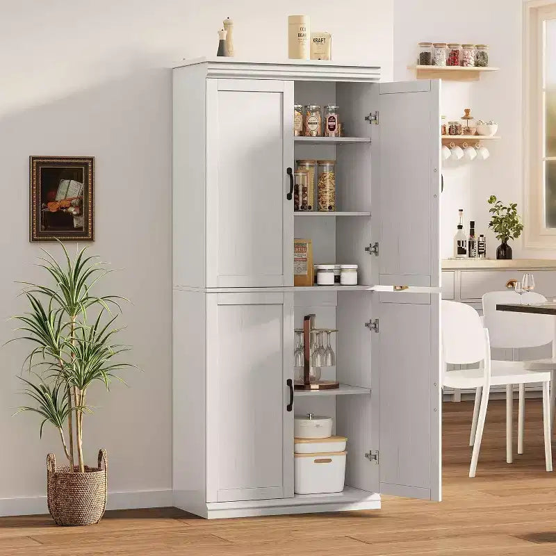 Meuble haut de rangement de cuisine avec portes et étagères réglables, meuble autoportant, adapté aux salles de bains, salles à manger et salons.