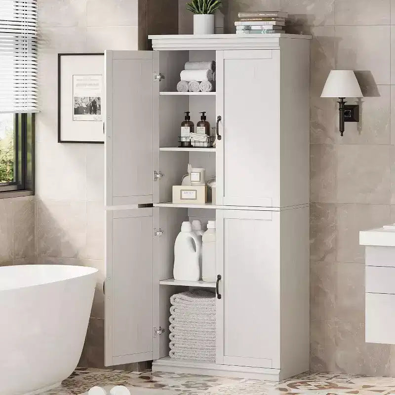 Meuble haut de rangement de cuisine avec portes et étagères réglables, meuble autoportant, adapté aux salles de bains, salles à manger et salons.