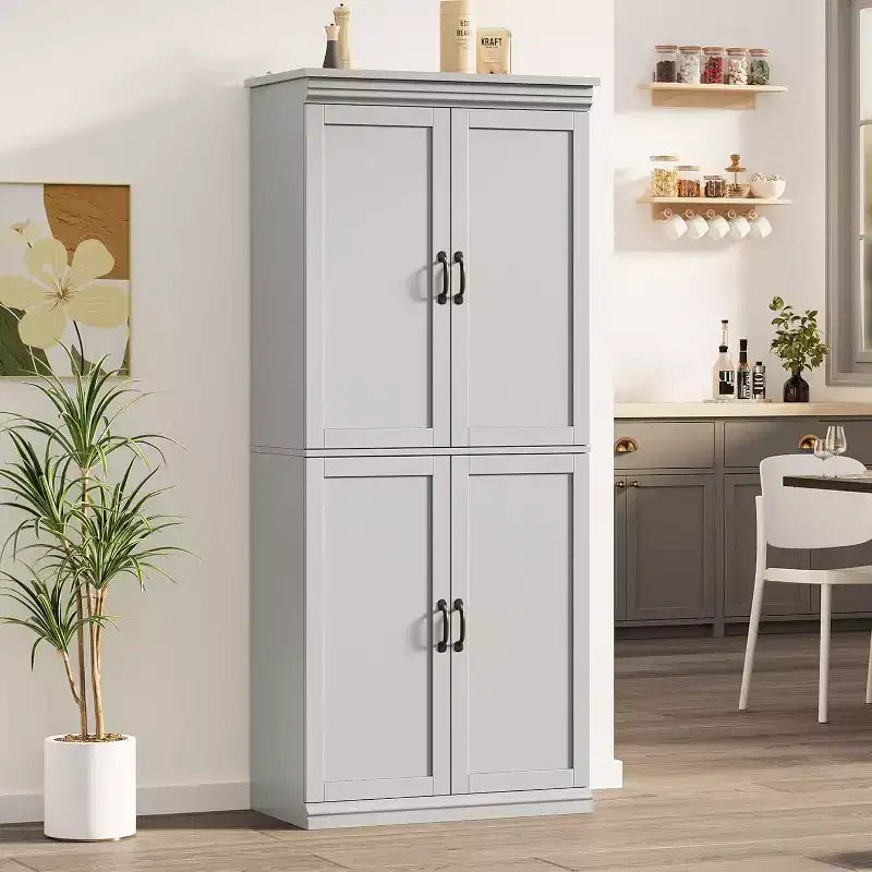 Meuble haut de rangement de cuisine avec portes et étagères réglables, meuble autoportant, adapté aux salles de bains, salles à manger et salons.