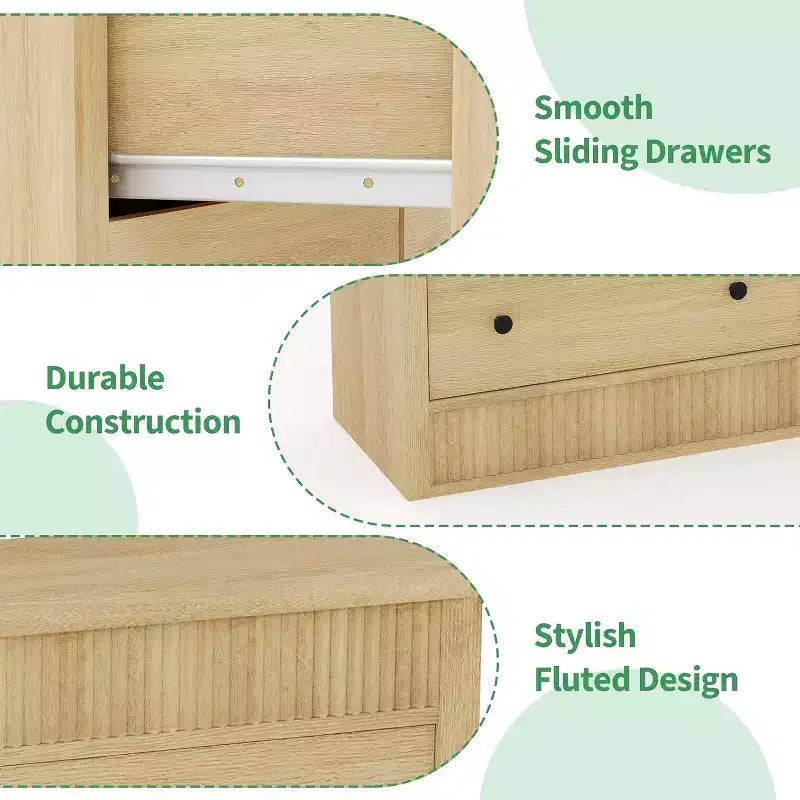 Commode à 6 tiroirs cannelés de 47 po, coffre de rangement en bois à double cannelure pour chambre à coucher, chambre d'enfant ou salon