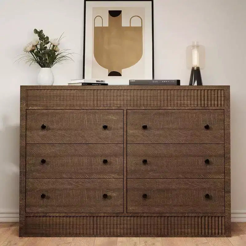 47 Fluted 6-Drawer Dresser, Double Fluted Design Wood Storage Chest for Bedroom, Nursery, or Living Room