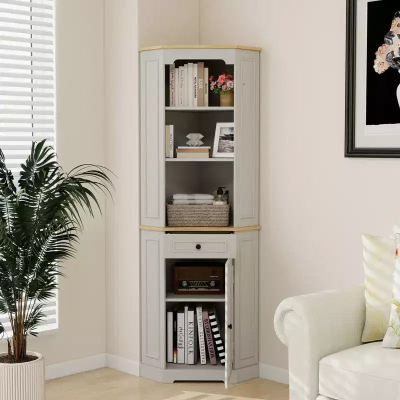 Armoire de rangement d'angle de 173 cm avec tiroir et étagères réglables