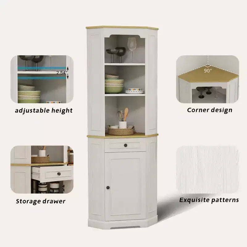 Armoire de rangement d'angle de 173 cm avec tiroir et étagères réglables