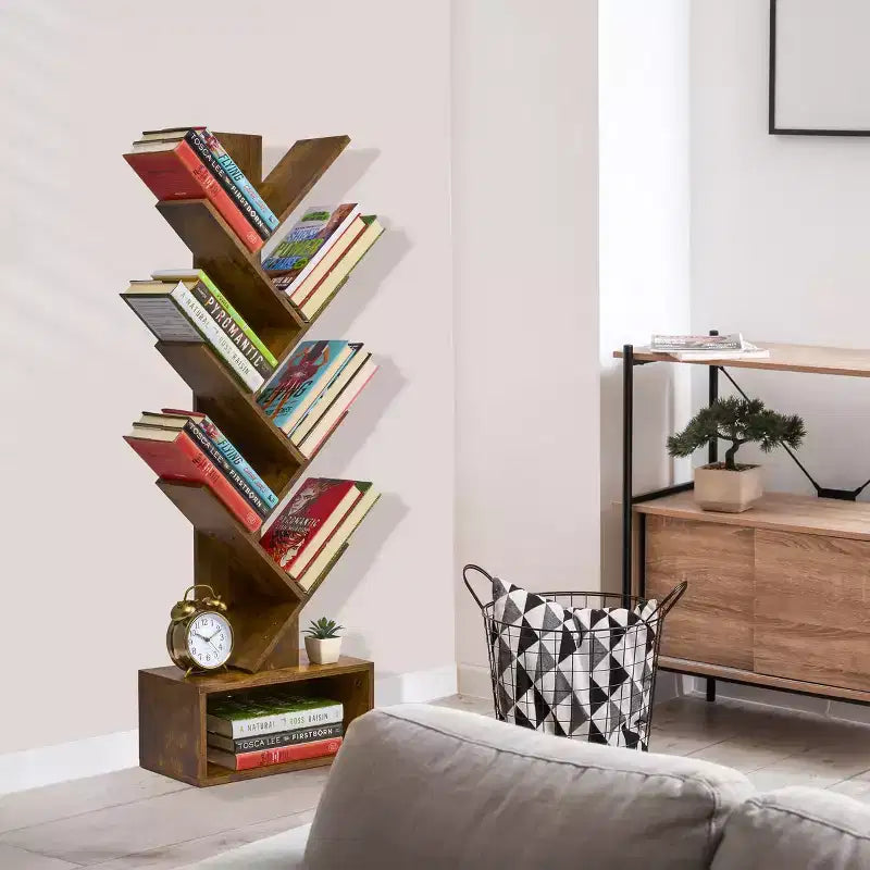 Étagère Arbre Zigzag à 7 Niveaux avec Tiroir Ouvert pour Livres, Décorations et Accessoires - Unité de Rangement Peu Encombrante pour Salon, Chambre, Bureau