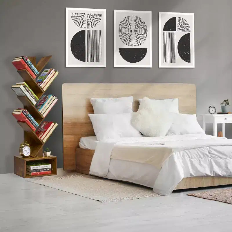 Étagère Arbre Zigzag à 7 Niveaux avec Tiroir Ouvert pour Livres, Décorations et Accessoires - Unité de Rangement Peu Encombrante pour Salon, Chambre, Bureau