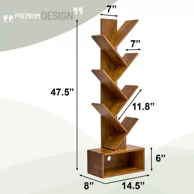 Étagère Arbre Zigzag à 7 Niveaux avec Tiroir Ouvert pour Livres, Décorations et Accessoires - Unité de Rangement Peu Encombrante pour Salon, Chambre, Bureau