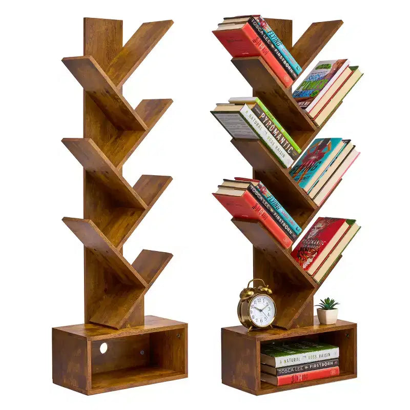 Étagère Arbre Zigzag à 7 Niveaux avec Tiroir Ouvert pour Livres, Décorations et Accessoires - Unité de Rangement Peu Encombrante pour Salon, Chambre, Bureau