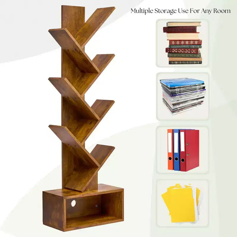 Étagère Arbre Zigzag à 7 Niveaux avec Tiroir Ouvert pour Livres, Décorations et Accessoires - Unité de Rangement Peu Encombrante pour Salon, Chambre, Bureau
