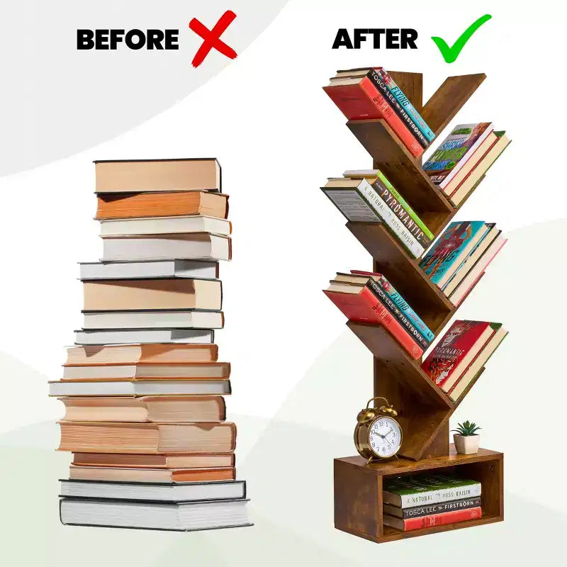 Étagère Arbre Zigzag à 7 Niveaux avec Tiroir Ouvert pour Livres, Décorations et Accessoires - Unité de Rangement Peu Encombrante pour Salon, Chambre, Bureau
