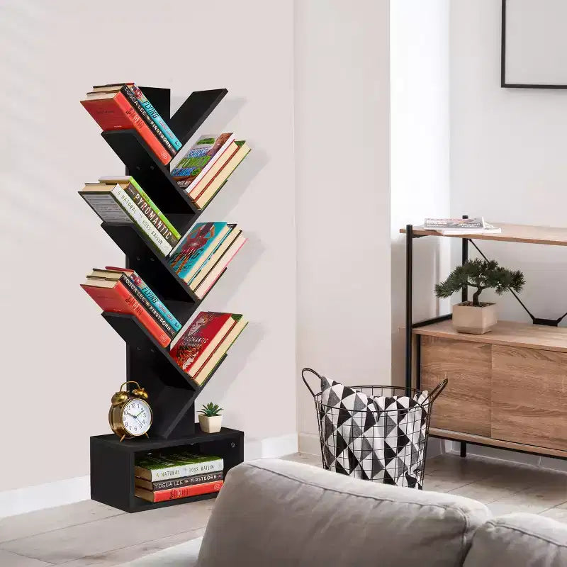 Étagère Arbre Zigzag à 7 Niveaux avec Tiroir Ouvert pour Livres, Décorations et Accessoires - Unité de Rangement Peu Encombrante pour Salon, Chambre, Bureau