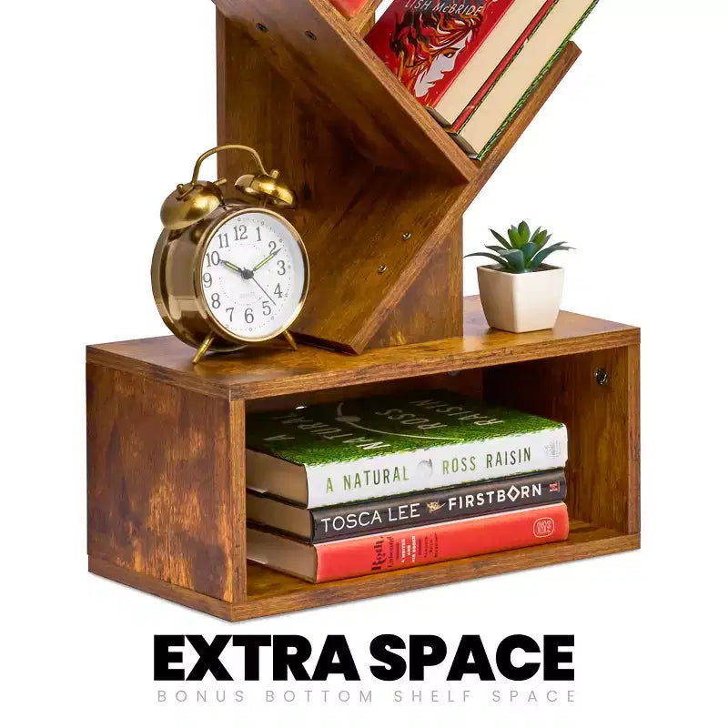 Étagère Arbre Zigzag à 7 Niveaux avec Tiroir Ouvert pour Livres, Décorations et Accessoires - Unité de Rangement Peu Encombrante pour Salon, Chambre, Bureau