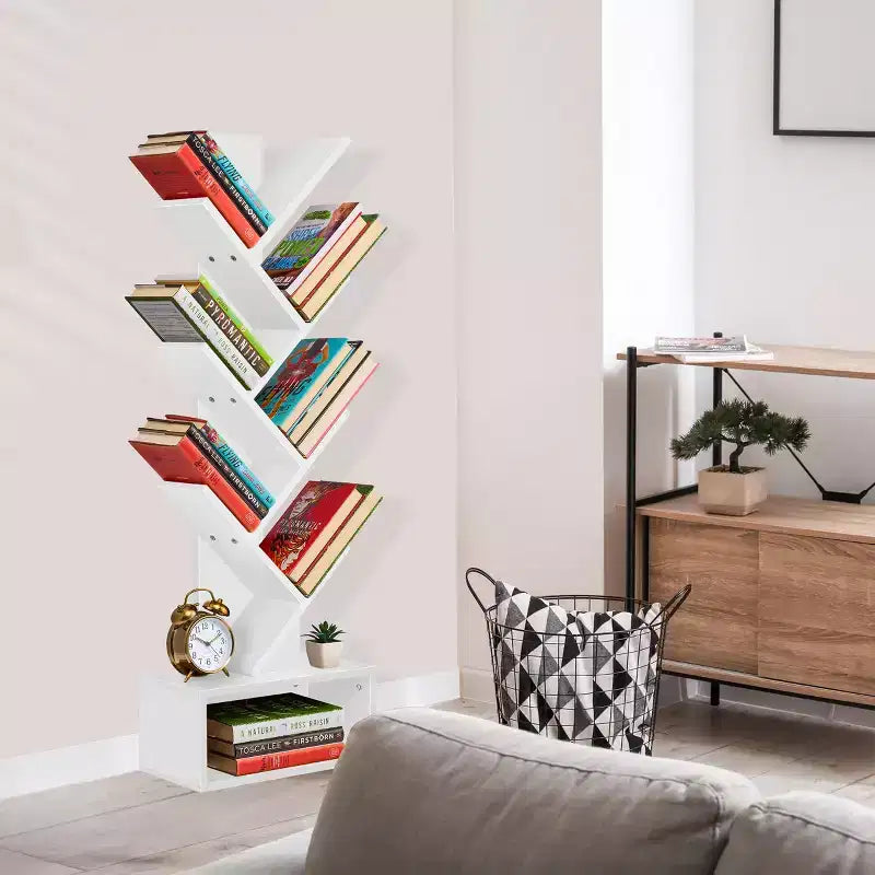 Étagère Arbre Zigzag à 7 Niveaux avec Tiroir Ouvert pour Livres, Décorations et Accessoires - Unité de Rangement Peu Encombrante pour Salon, Chambre, Bureau