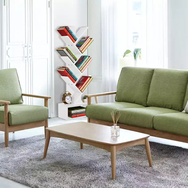 Étagère Arbre Zigzag à 7 Niveaux avec Tiroir Ouvert pour Livres, Décorations et Accessoires - Unité de Rangement Peu Encombrante pour Salon, Chambre, Bureau