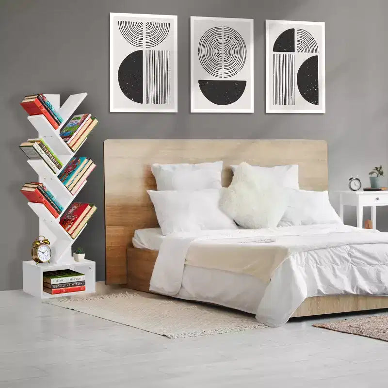 Étagère Arbre Zigzag à 7 Niveaux avec Tiroir Ouvert pour Livres, Décorations et Accessoires - Unité de Rangement Peu Encombrante pour Salon, Chambre, Bureau