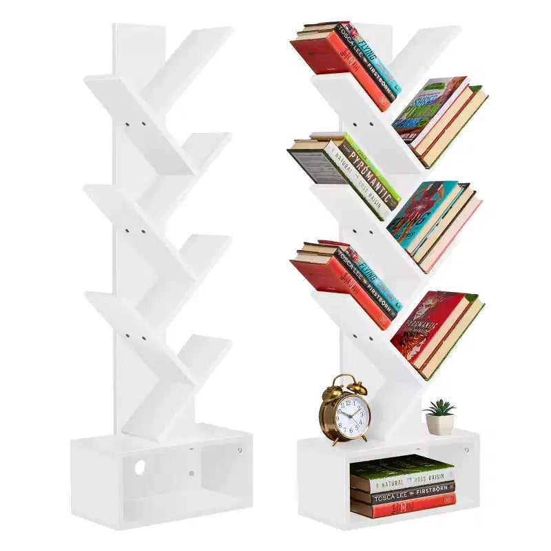 Étagère Arbre Zigzag à 7 Niveaux avec Tiroir Ouvert pour Livres, Décorations et Accessoires - Unité de Rangement Peu Encombrante pour Salon, Chambre, Bureau