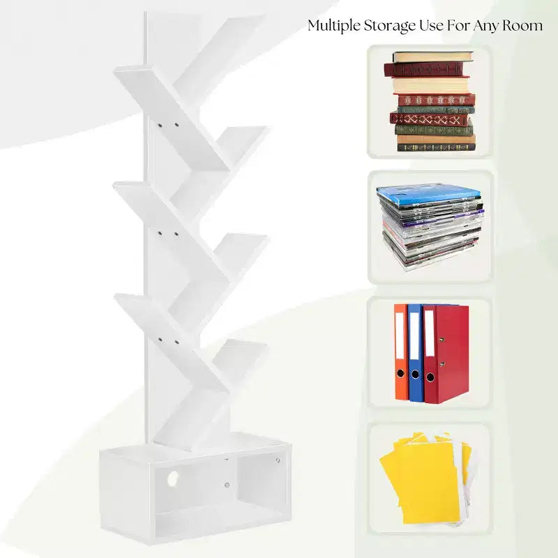 Étagère Arbre Zigzag à 7 Niveaux avec Tiroir Ouvert pour Livres, Décorations et Accessoires - Unité de Rangement Peu Encombrante pour Salon, Chambre, Bureau