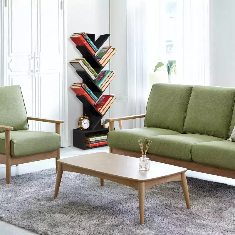 Étagère Arbre Zigzag à 7 Niveaux avec Tiroir Ouvert pour Livres, Décorations et Accessoires - Unité de Rangement Peu Encombrante pour Salon, Chambre, Bureau