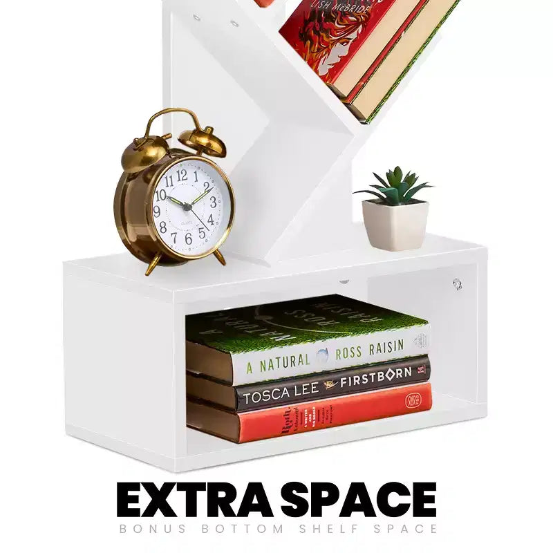 Étagère Arbre Zigzag à 7 Niveaux avec Tiroir Ouvert pour Livres, Décorations et Accessoires - Unité de Rangement Peu Encombrante pour Salon, Chambre, Bureau