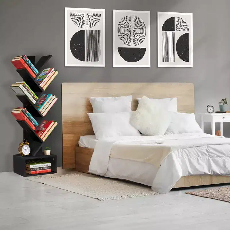 Étagère Arbre Zigzag à 7 Niveaux avec Tiroir Ouvert pour Livres, Décorations et Accessoires - Unité de Rangement Peu Encombrante pour Salon, Chambre, Bureau