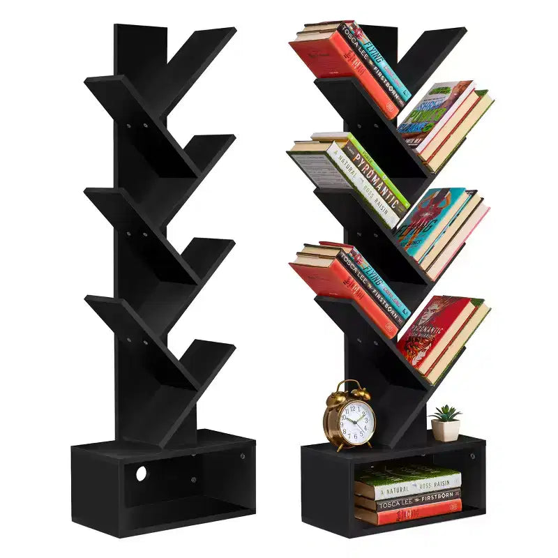 Étagère Arbre Zigzag à 7 Niveaux avec Tiroir Ouvert pour Livres, Décorations et Accessoires - Unité de Rangement Peu Encombrante pour Salon, Chambre, Bureau